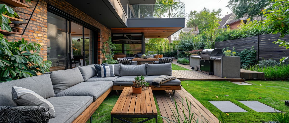 Desain Backyard dengan Sofa Menghadap Taman